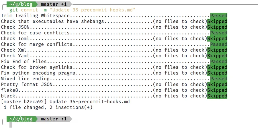 Running git commit with pre-commit hooks