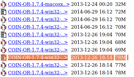 screenshot of binary download list
