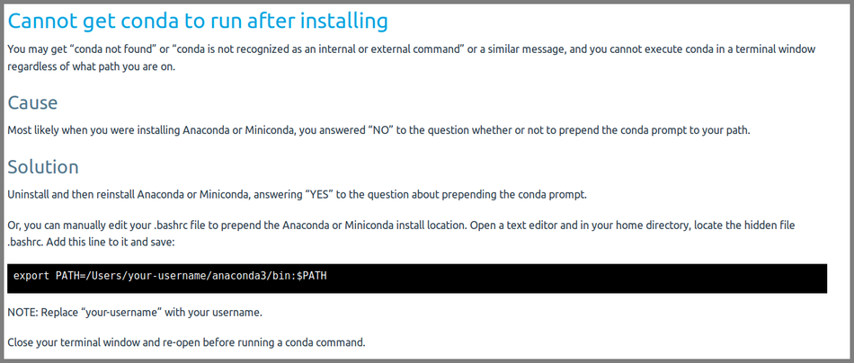 Screenshot of Anaconda help page